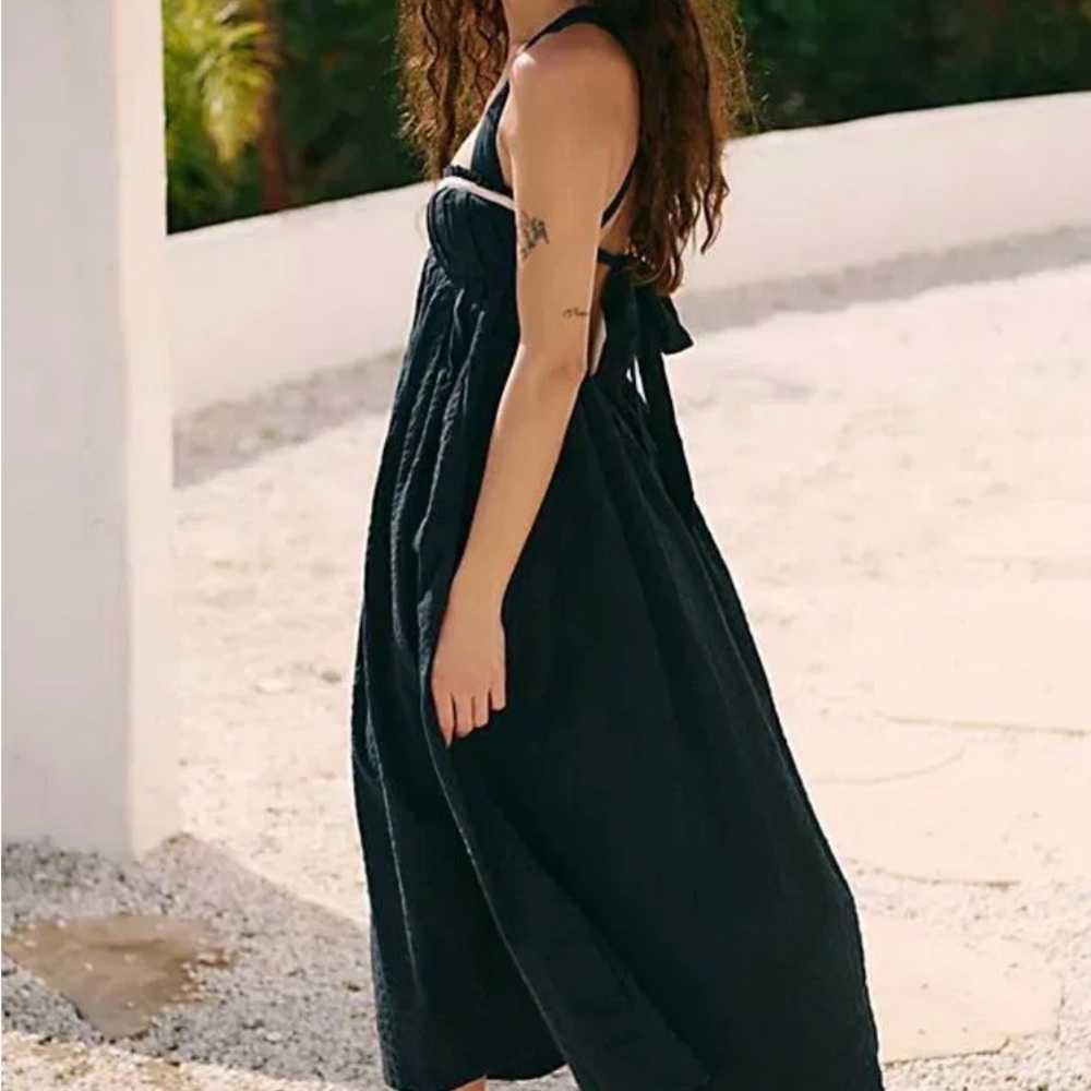 Free People Black Midi Dress with Cream Trim - Picture 4 of 6